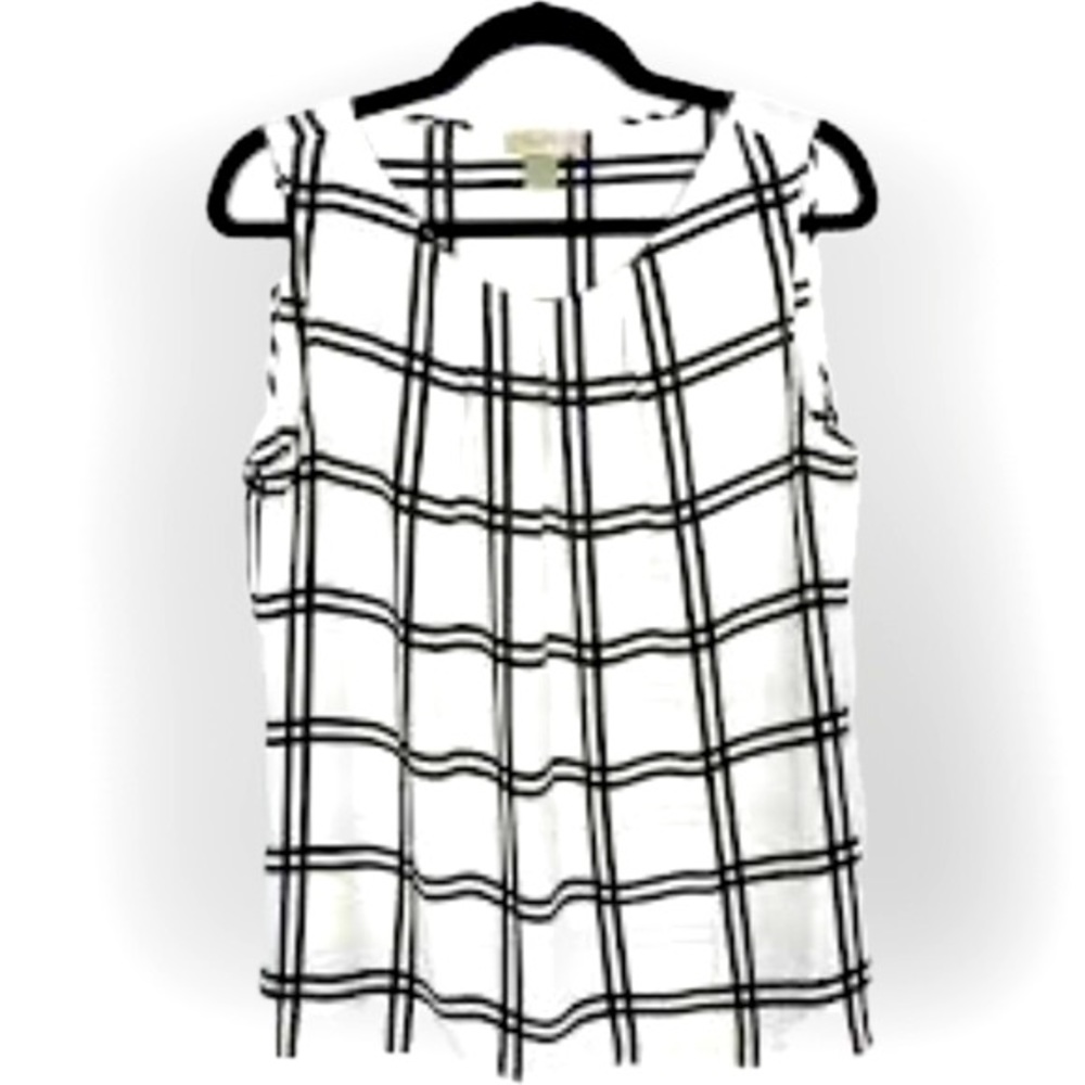 LOFT | Windowpane checkered pleated neck sleeveless top blouse